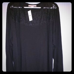 Loft long sleeve black lace detail blouse
